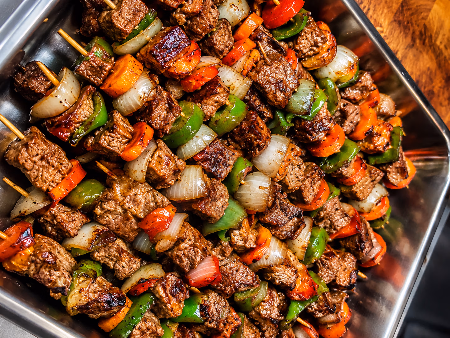 Grilled meat and vegetable skewers